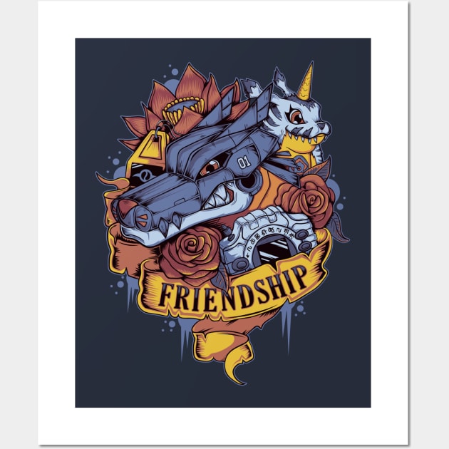 Digimon of friendship Gabumon - MetalGarurumon Tattoo Wall Art by Typhoonic